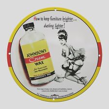 VINTAGE JOHNSON'S WAX CREAM 1919 OIL PORCELAIN  GAS PUMP  SIGN picture