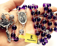 Bali Sterling Silver Beads Amethyst Catholic necklace Wire Wrap Rosary Cross Box picture