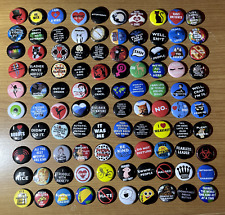 HUGE Lot of 100 Buttons Pins 80's 90's Vintage Style Funny Miscellaneous Lot #14 picture