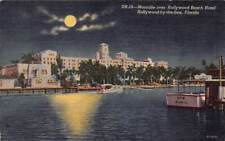 Hollywood By the Sea FL Florida Beach Hotel Moonlight Night Vtg Postcard M10 picture