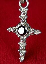 Bertha's Vintage Sterling Silver & Onyx Stone Guadalupe MEXICO Pilgrimage Cross picture
