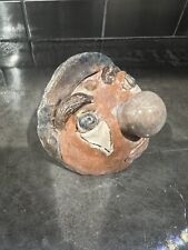 Vintage Glazed Terracotta Handmade Clown Face Large Nose Head Scary Sculpture picture