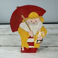 VTG Hand Painted Wood Santa Christmas Decor Folk Art Figurine April Showers picture