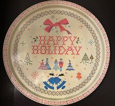 Lot 2 Vintage “Happy Holiday” Cookie Trays 10.75” Diameter picture