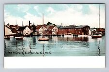 Boothbay Harbor ME-Maine, The Wharves, Antique, Vintage Souvenir Postcard picture