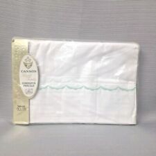 Vintage Cannon Flat Sheet Green Scalloped Trim Twin Royal Family Percale picture