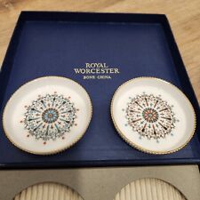 VTG Royal Worcester Fine Bone China Hand Painted Set of 2 Coasters Medallion picture