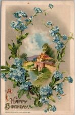 1912 Winsch HAPPY BIRTHDAY Greetings Postcard Bridge / House / Forget-Me-Nots picture