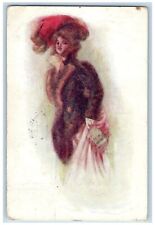 Luverne Iowa IA Postcard Shopping Girl Big Hat Curly Hair 1908 Posted Antique picture