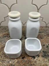 Via Cordon Bleu Inc 8 Oz Porcelain Milk Bottle Vtg (2 Bottles And 2 Cups) picture
