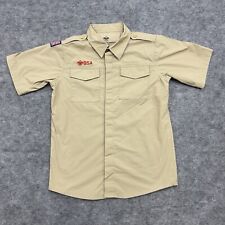 Boy Scouts Of America Button Up Shirt Youth Large Beige Short Sleeve Uniform * picture