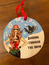 Dashing Through The Snow Santa Motorcycle Biker Lady Ceramic 3