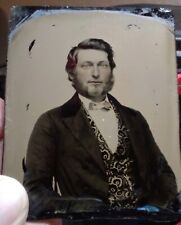 Vintage 1850s Hand Painted Ambrotype Photo of Victorian MAN Nice Vest Half Case  picture