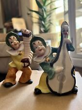 vintage 1940s Musical PIXIES elves GNOMES Leaf HATS lot of 2 Porcelain JAPAN c25 picture