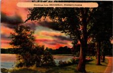 Greetings Brockway PA Sunset Clouds Country Road c1940s Linen postcard NP3 picture