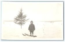 1916 Boy Sledding Edward Aaron Peck Winter Scene RPPC Photo Antique Postcard picture