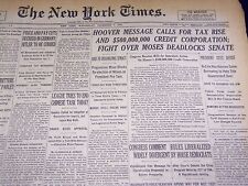 1931 DEC 9 NEW YORK TIMES - HOOVER MESSAGE CALLS FOR TAX RISE - NT 2173 picture