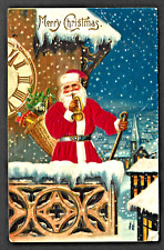 Chistmas Postcard SANTA CLAUS Snow Silk Red Suit Embossed Vintage 1909 Postcard picture