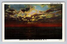 Westfield NY-New York, Greetings, Sunset On Lake Erie, Antique Vintage Postcard picture
