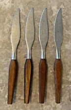 VTG Fleetwood Designer Steak Knives Stainless Steel MCM Teak Wood Handle Set 4 picture
