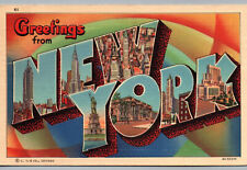 Postcard New York City Vintage Greetings from Large Big Letter Linen NYC 1938 picture
