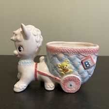 Vtg Napcoware Nursery Baby Planter Pony Cart Pink Blue White 50s 60s Japan 5.75” picture