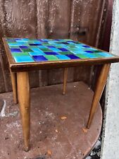 GEORGES BRIARD Style GREEN AND BLUE MCM MOSIAC Tile TABLE 15x15x15 Tapered Legs picture