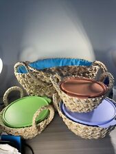 Tupperware Wonderier Bowls 4-7-10 Cups with Rattan Baskets Set of 3 Vintage New picture