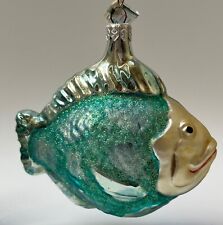 Vintage Glass Christmas Ornament MIDWEST ofCF Blue Tropical Fish Sparkly 4.5x5