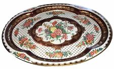 VINTAGE 1971 DAHER DECORATED WARE ENGLAND LARGE 20X15” OVAL FLORAL TIN TRAY VGUC picture