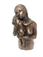 Nude Women Holding Child Statue- 7” Bronze Look Stone Mother W/ Child Sculpture. picture