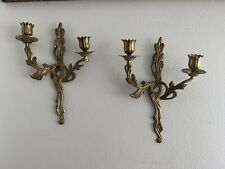 French Louis XV Rocco Style Wall Sconces | Solid Brass | Hollywood Regency Pair picture