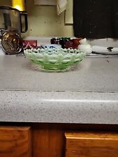 Vintage Uranium Fenton Green Basket Weave Vaseline Candy Dish Scalloped Top... picture