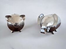 Vintage Pair Silver Chrome Pig Elephant Piggy Bank Hong Kong  Metal picture