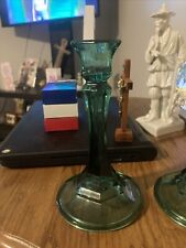 Vintage/Antique Green Transparent Depression ERA Glass Candle Stick Holders picture