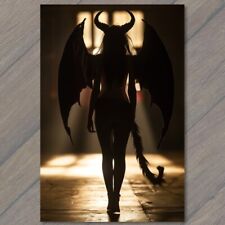 POSTCARD Demon Beautiful Sexy Woman Horns Wings Post Devil Strange Unusual Scary picture