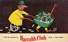 Reno Nevada NV Harrahs Club Closed Casino Man Wheelbarrow  Vintage Postcard 1956 picture