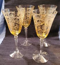Set of 4 Fostoria Versalies Topaz Glass Elegant Yellow Wine Water Glasses  picture