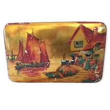 Vintage Harry Vincent Bluebird Toffee Candy Tin English Boat Village Hinged Red picture