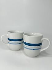 Mainstays Home Coffee Mugs Lot 2 White w Blue Stripes  picture