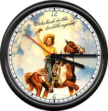 Cowgirl Pinup Girl In Saddle Again Paint Horse Western Gift Sign Wall Clock picture