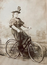 ORIGINAL YOUNG AMERICAN GIRL ON HER BICYCLE CABINET PHOTOGRAPH c1886 picture