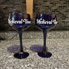 Set Of 2 Medieval Times Footed Mixed Drink Blue Goblet Souvenir Wine Glass 10” picture