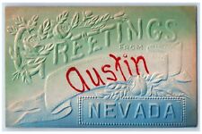 c1910 Greetings From Austin Nevada NV Embossed Flowers Vintage Antique Postcard picture