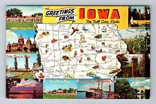 IA-Iowa, General Greetings, State Road Map, Antique Vintage Souvenir Postcard picture