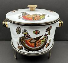 Vintage Georges Briard Enamel Stock Pot With Stand Mid-Century Birds Mushrooms picture