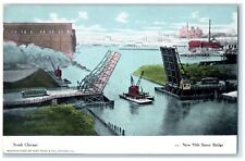 c1920's New 95th Street Bascule Bridge Open Up South Chicago Illinois Postcard picture