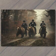 POSTCARD Bear Riding Men Top Hat Old School Vibe Weird Strange Funny Race Fun picture