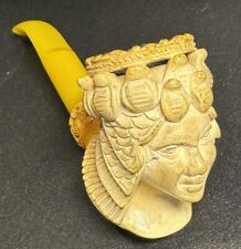 Vintage Carved Egyptian Woman with Crown with Snakes Cobras Meerschaum Pipe picture