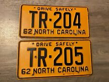 Lot of 2 North Carolina Licenses License Plate 1962 Consecutive Numbers picture